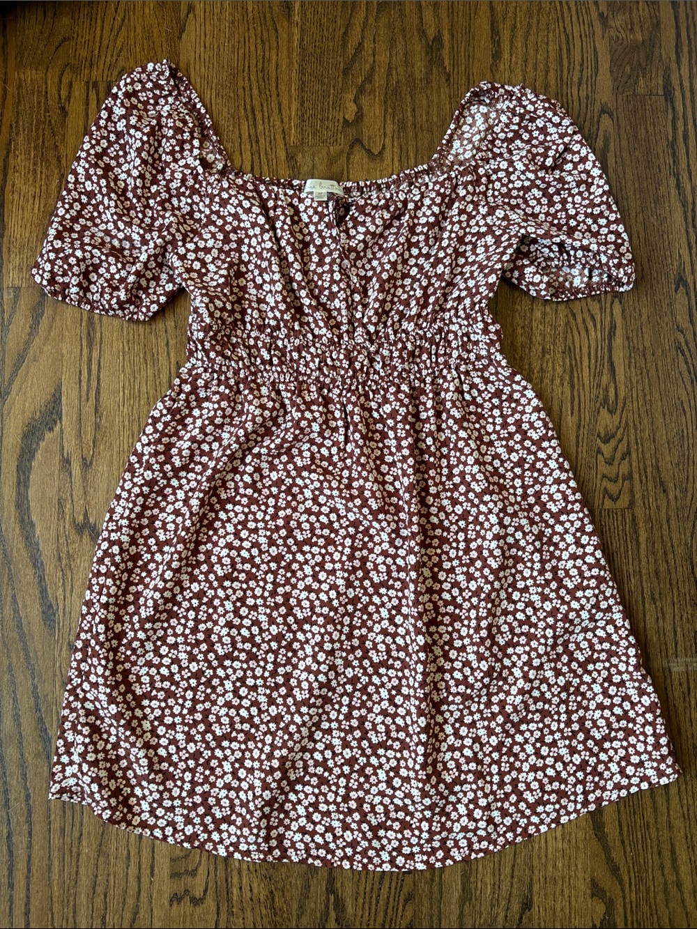 Brown Floral Puff Sleeve Dress
